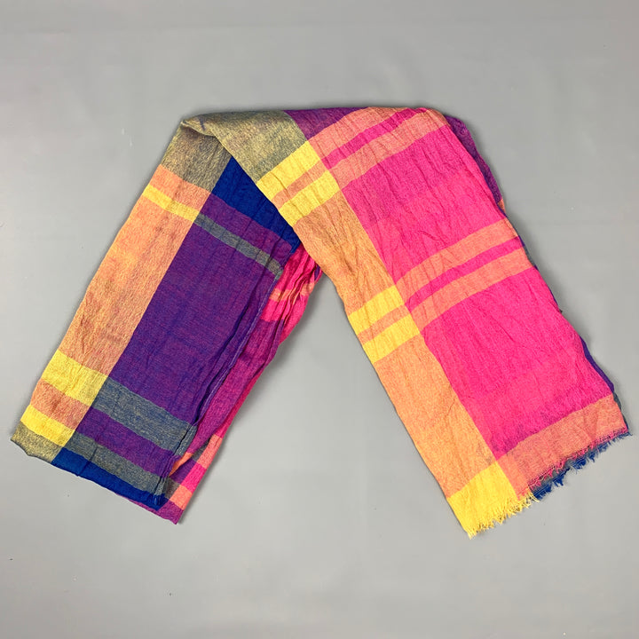 VINTAGE Multi-Color Madras Plaid Polyester Scarf