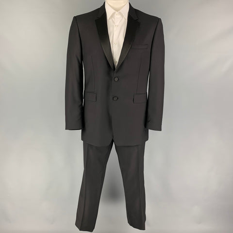 BURBERRY LONDON Size 44 Black Wool Mohair Notch Lapel Tuxedo Suit