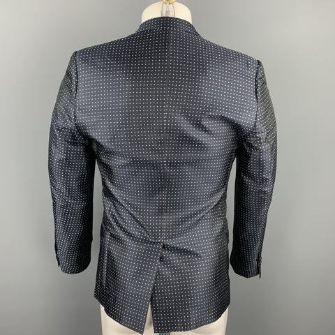 DOLCE & GABBANA Size 36 Navy Dots Silk Peak Lapel Sport Coat