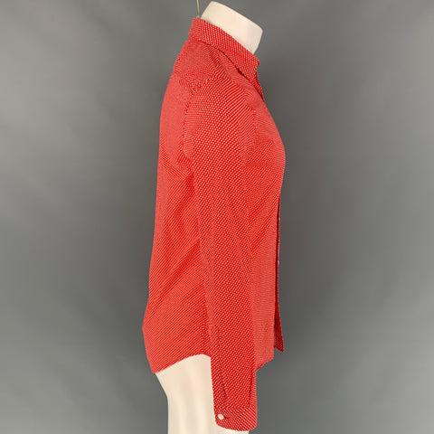 BURBERRY PRORSUM Size XS Red & White Dots Cotton Button Up Long Sleeve Shirt