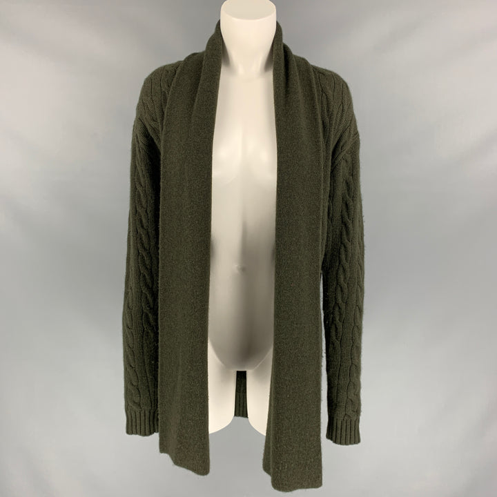 RALPH LAUREN Black Label Size S Forest Green Cable Knit Cashmere Shawl Collar Cardigan