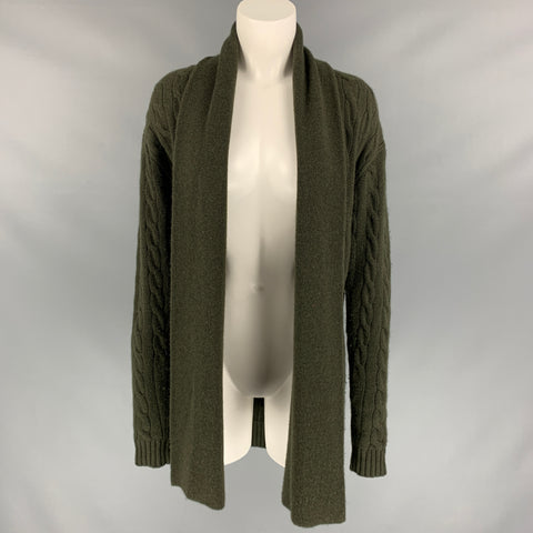 RALPH LAUREN Black Label Talla S Cárdigan con cuello chal de cachemira y punto trenzado en verde bosque