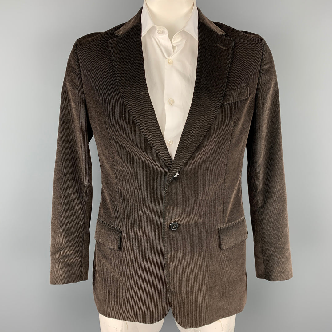 Z ZEGNA Size 42 Regular Brown Corduroy Cotton Notch Lapel Sport Coat