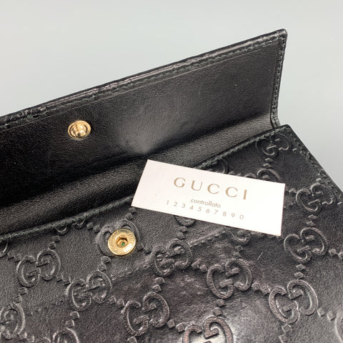 GUCCI Monogram Embossed Black Leather Checkbook Wallet