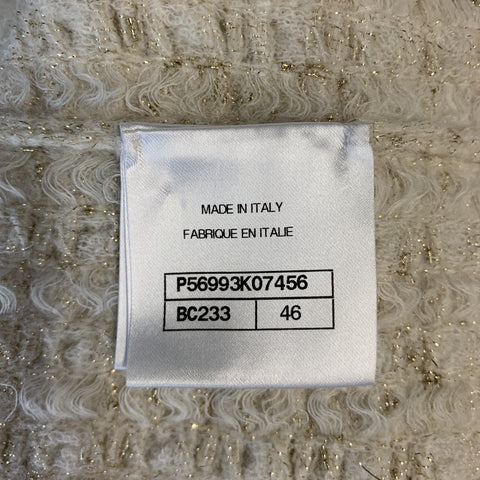 CHANEL Talla 10 Vestido de manga corta de punto con brillo metálico color crema y dorado