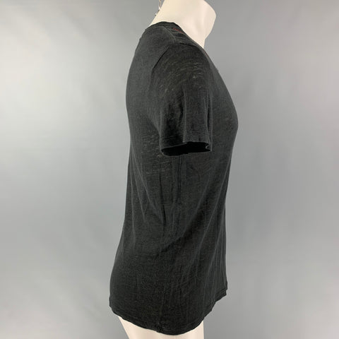 IRO Slowip Size S Black Solid Linen Crew-Neck T-shirt