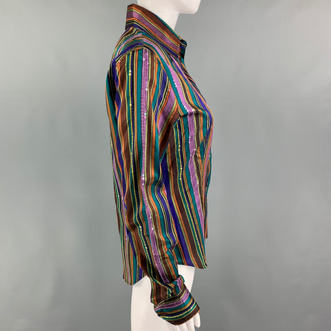 ETRO Size 8 Purple Multi-Color Silk Sequined Blouson Dress Top