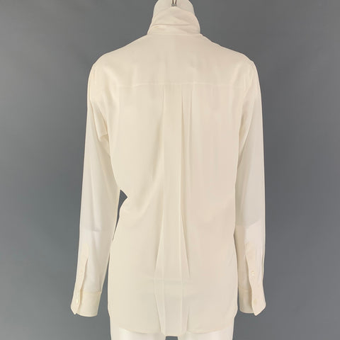 CELINE Size 6 Cream Crepe De Chine Silk Oversized Bow Blouse