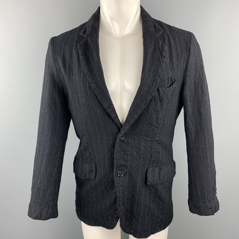 08SIRCUS Size 38 Navy Chalkstripe Wool Notch Lapel Jacket