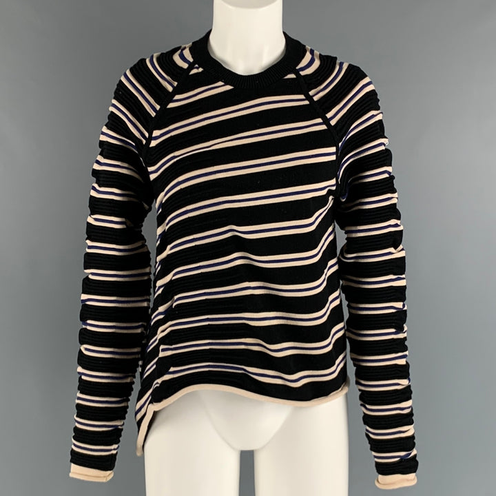 3.1 PHILLIP LIM Size S Navy Black Polyester Blend Stripe Pullover