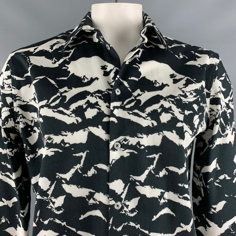 MARKUS LUPFER Taille L Chemise à manches longues boutonnée en coton imprimé blanc noir