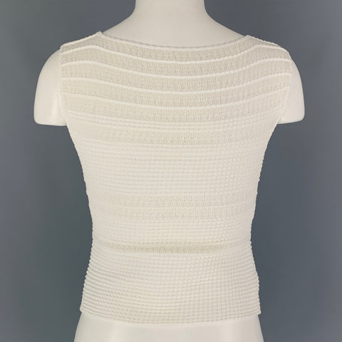 ALAIA Talla 6 Top de vestido sin mangas texturizado de mezcla de algodón blanco
