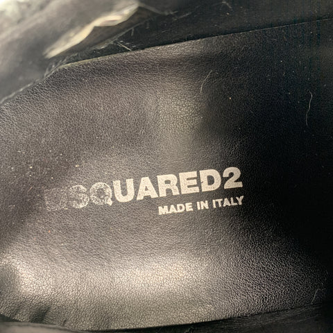 DSQUARED2 Talla 12 Zapatillas con gancho de esquí de lona y cuero en blanco y negro