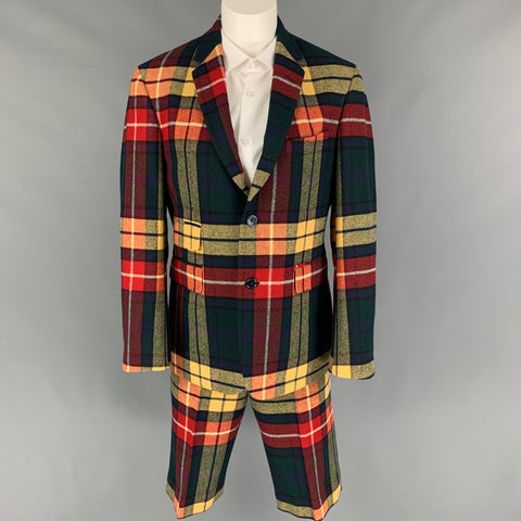 BLACK FLEECE Taille 38 Costume à revers cranté en laine à carreaux multicolores