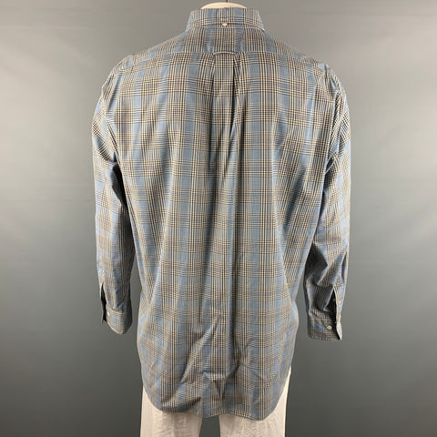 FACONNABLE Size XXL Blue Grey Glenplaid One pocket Long Sleeve Shirt