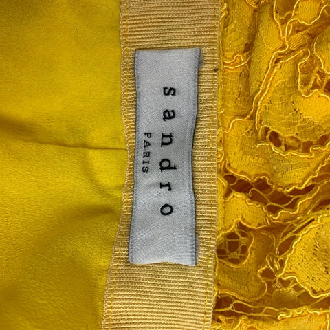 SANDRO Size M Yellow Rayon Blend Lace Midi Skirt