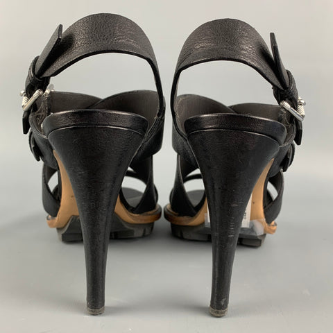 BELSTAFF Size 8 Black Pebble Grain Leather Ashton Sandals