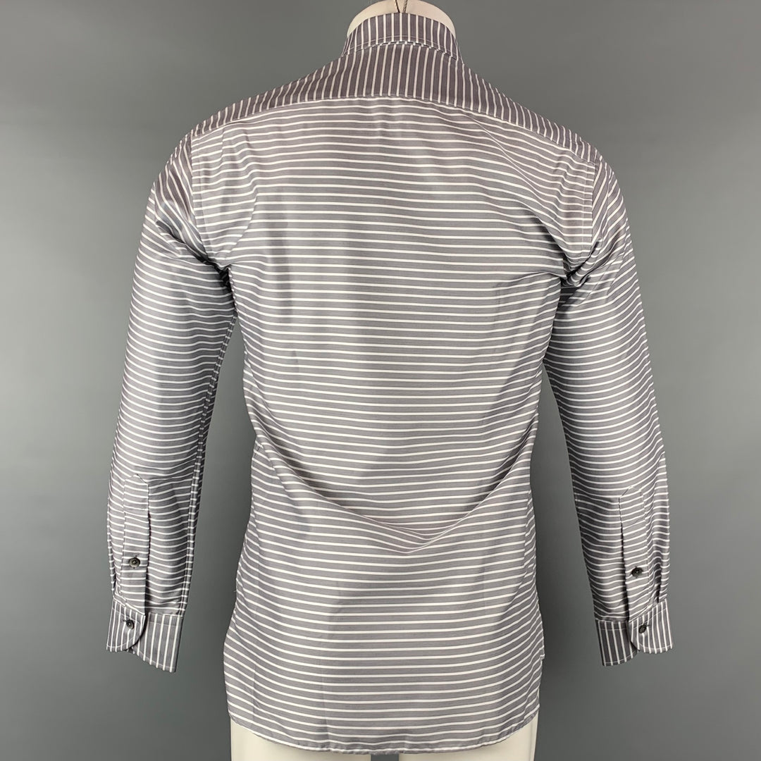 IKE BEHAR Camisa de manga larga con botones de algodón a rayas grises y blancas talla S