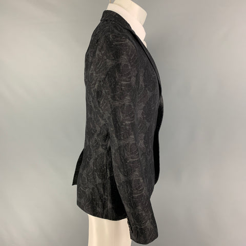 ALLSAINTS Size 36 Charcoal Grey Print Linen Cotton Sport Coat
