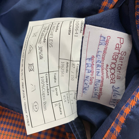 SARTORIA PARTENOPEA Size 38 Orange Blue Houndstooth Peak Lapel Sport Coat