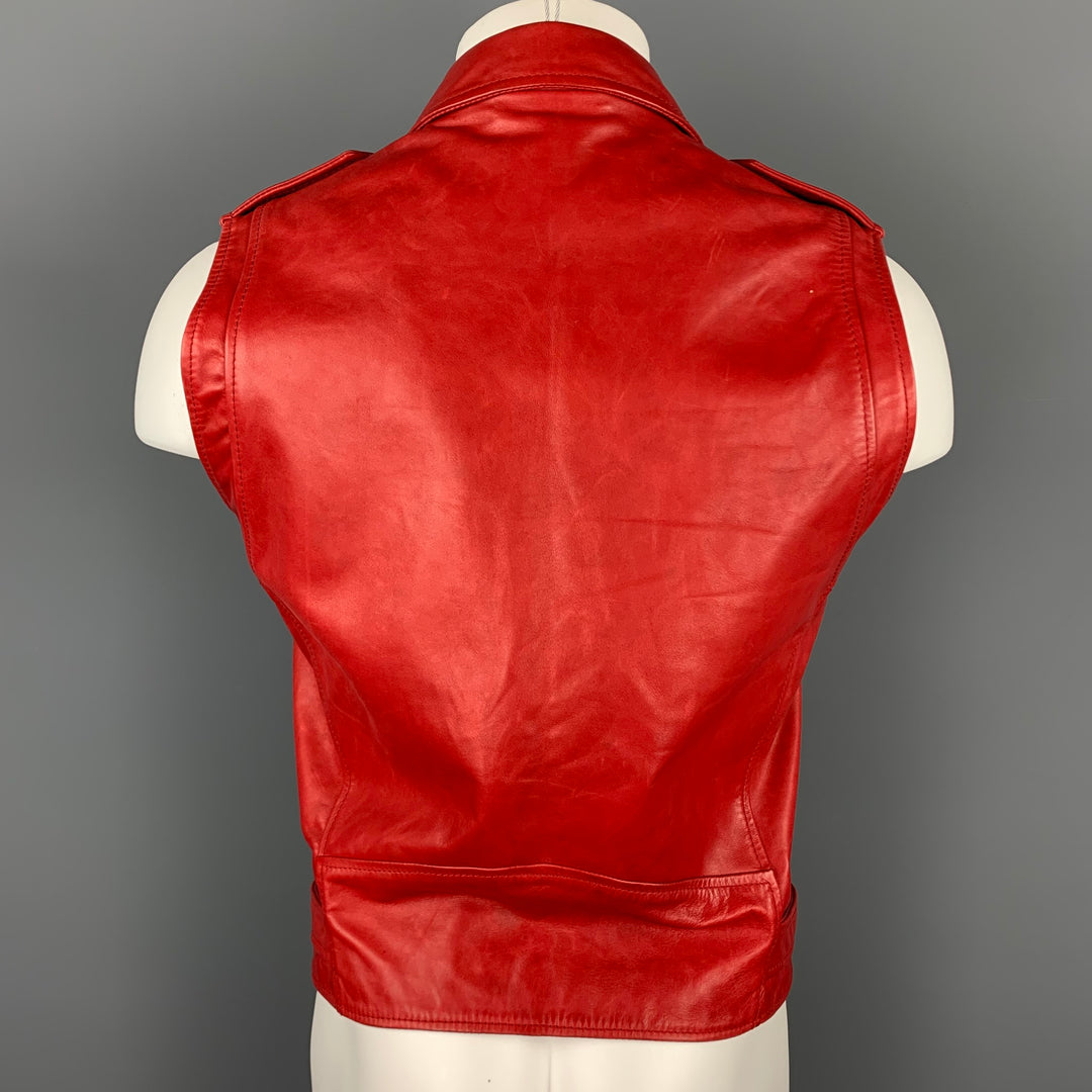 DSQUARED2 Size 40 Red Leather Zip Up Biker Vest