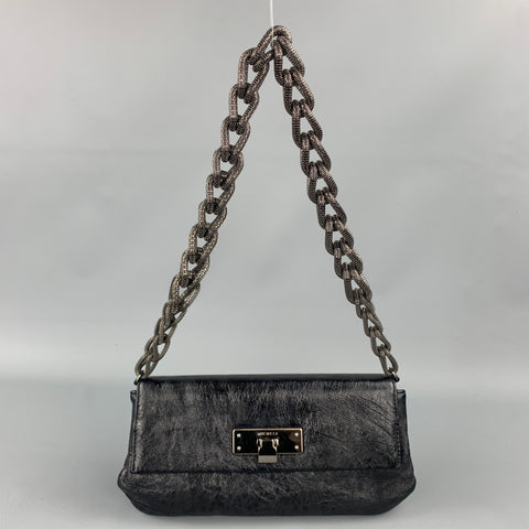 MICHELE Black Textured Leather Gun Metal Chain Handbag