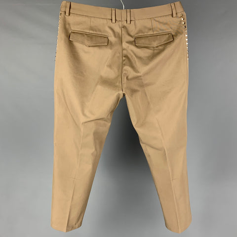 VALENTINO Size 34 Khaki Studded Cotton Zip Fly Dress Pants