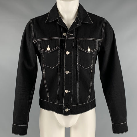 SANDRO Size M Black White Contrast Stitch Cotton Trucker Jacket