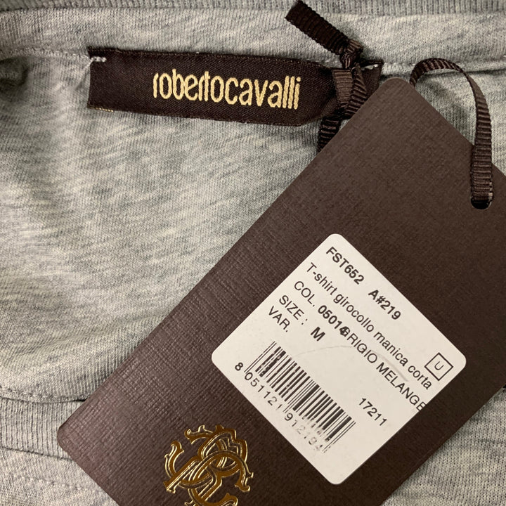 ROBERTO CAVALLI Size M Grey Brown Graphic Cotton T-shirt