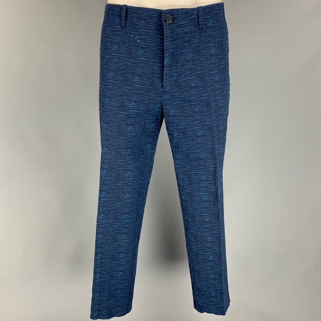 MR TURK Size 42 Navy & Blue Textured Cotton Single Breasted Suit