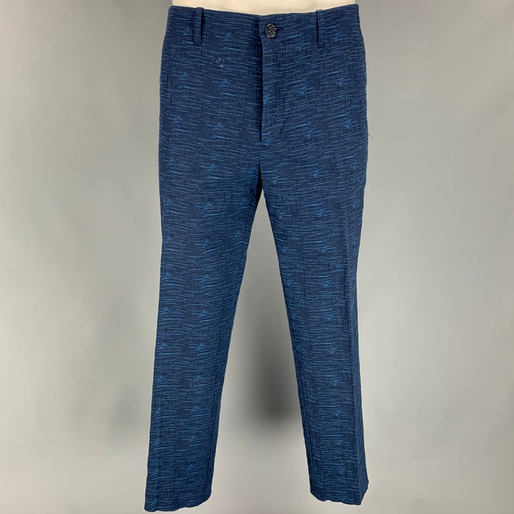 MR TURK Size 42 Navy & Blue Textured Cotton Single Breasted Suit