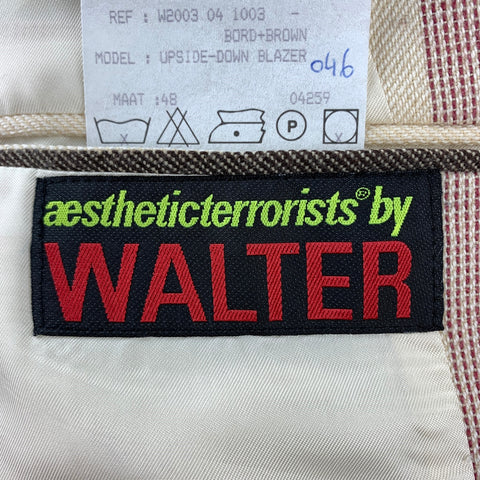 AESTHETICTERRORISTS by WALTER VAN BEIRENDONCK Size 40 Cream & Burgundy Vertical Stripe Wool Upside-Down Blazer Sport Coat