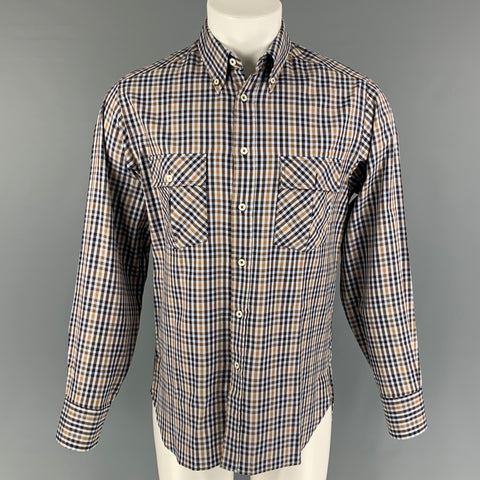 BILLY REID Size M Black Brown White Checkered Cotton Long Sleeve Shirt