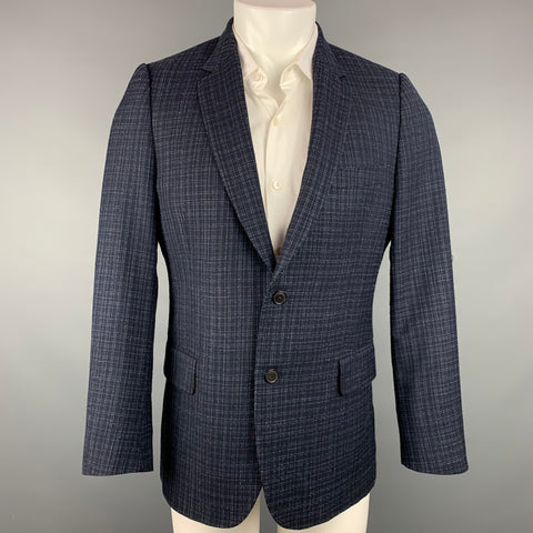 PAUL SMITH Soho Fit Size 40 Regular Navy & Blue Window Pane Wool Blend Sport Coat