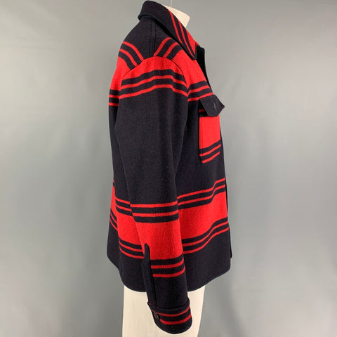 No. 21 Size M Red Navy Stripe Wool Nylon Shirt Jacket