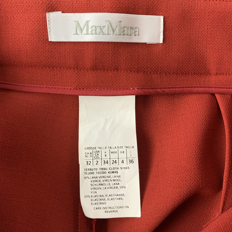 MAX MARA Size 2 Red Wool / Elastane Straight Leg Dress Pants