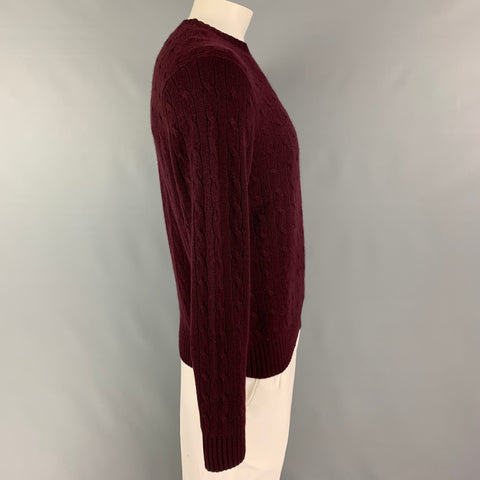 POLO by RALPH LAUREN Size L Burgundy Cable Knit Cashmere V-Neck Sweater