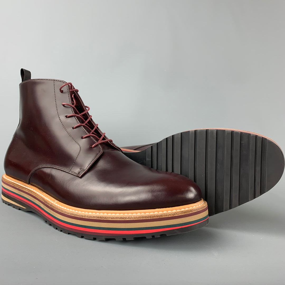 PAUL SMITH Size 10 Burgundy Leather Lace Up Boots