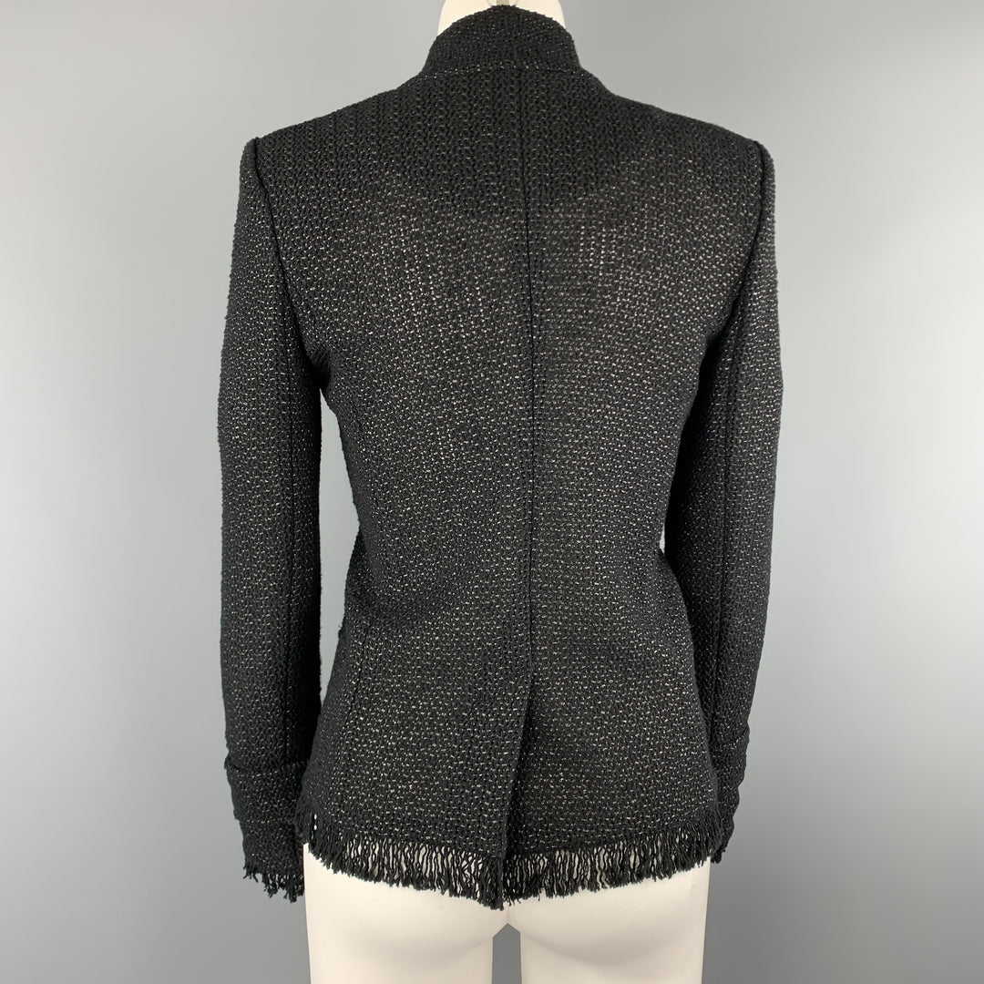 ISABEL MARANT Size 4 Black Tweed Open Front Fringe Jacket