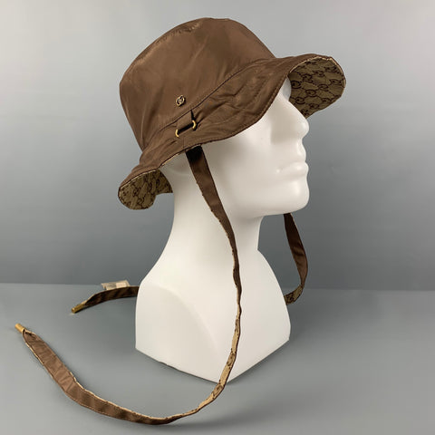GUCCI Size XL Tan Brown Monogram Canvas Reversible Bucket Hat