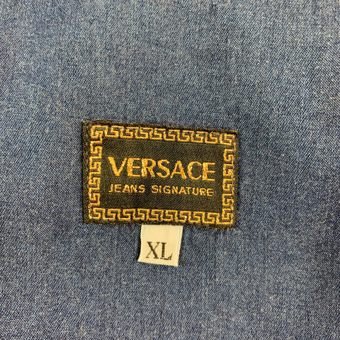 Vintage VERSACE JEANS COUTURE Size XL Indigo Cotton Oversized Long Sleeve Shirt