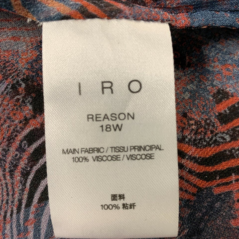 IRO Size 4 Red &  Blue Viscose Abstract Blouse