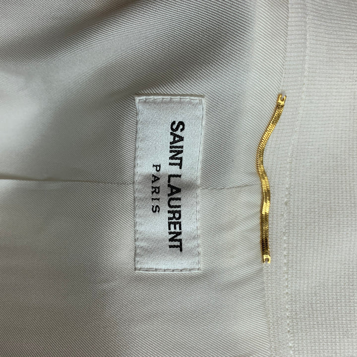 SAINT LAURENT SS 2021 Size 4 Cream Wool Blend Belted Military Jacket