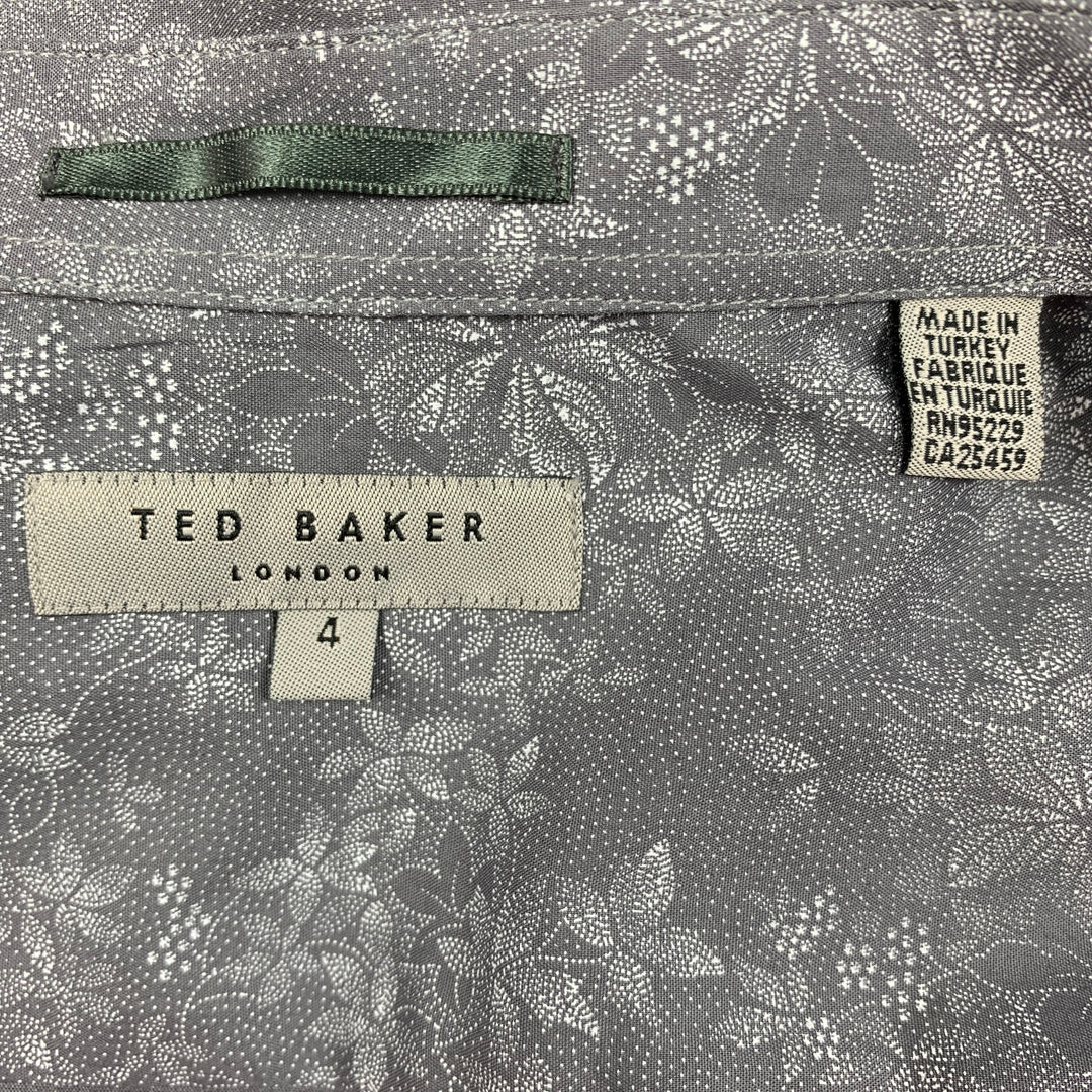 TED BAKER Size L Grey Floral Cotton Button Up Long Sleeve Shirt