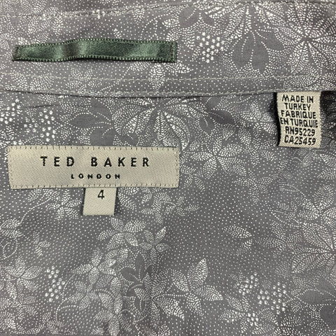 TED BAKER Size L Grey Floral Cotton Button Up Long Sleeve Shirt