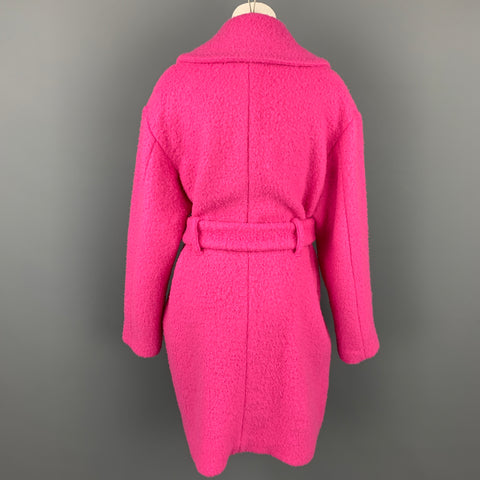 MSGM Size M Pink Textured Wool Blend Belted Double Breasted Coat
