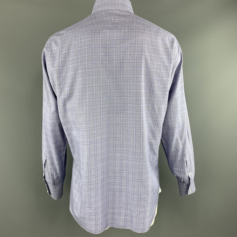 TOM FORD Size XL Navy Glenplaid Cotton Button Up Long Sleeve Shirt