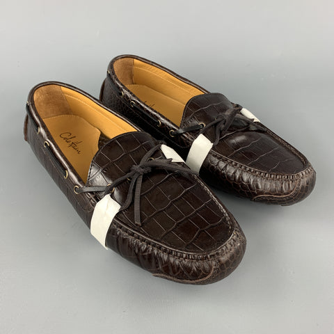 COLE HAAN Gunnison Size 9 Brown Embossed Leather Drivers Loafers