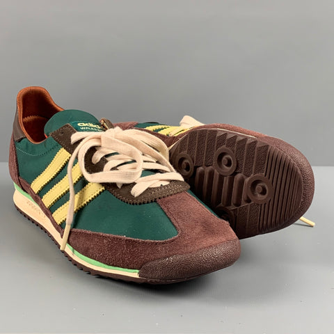 ADIDAS Size 10 Green Brown Nylon Athletic Sneakers