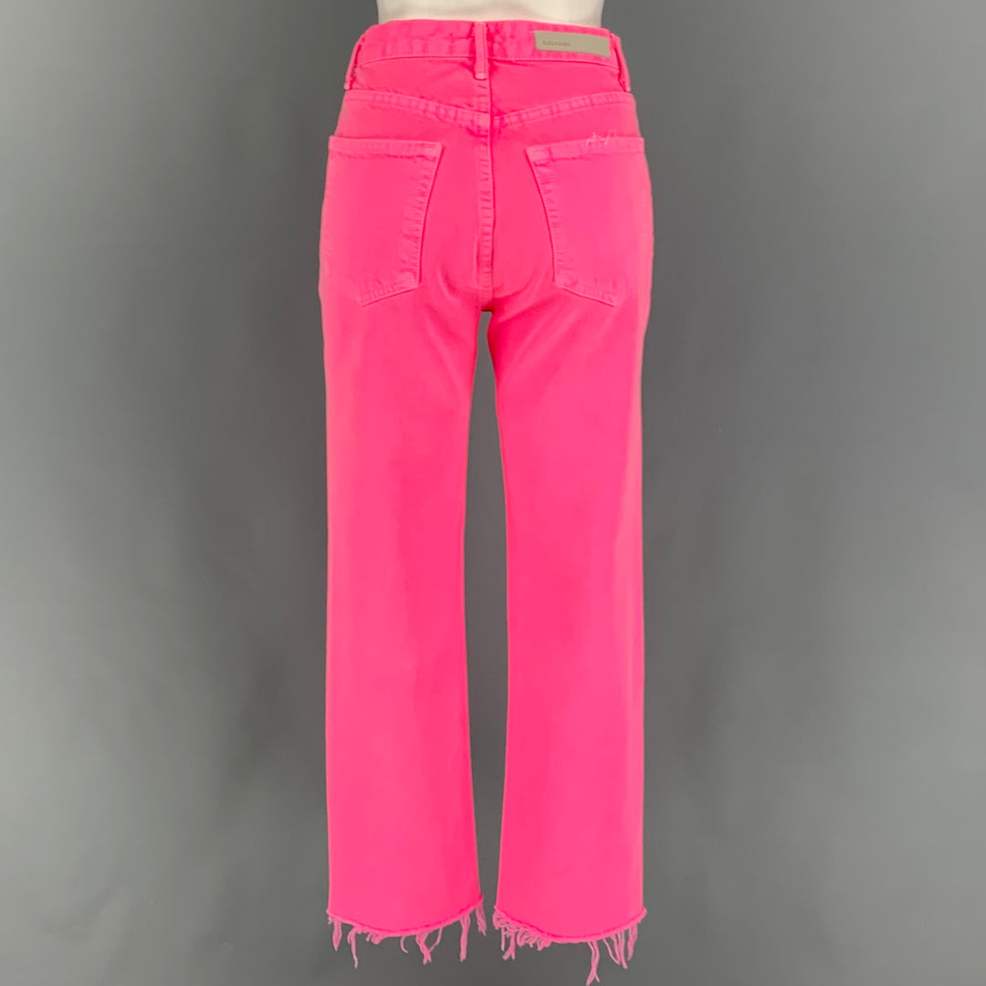 GRLFRND Size 25 Neon Pink Denim Corduroy Button Fly Jeans